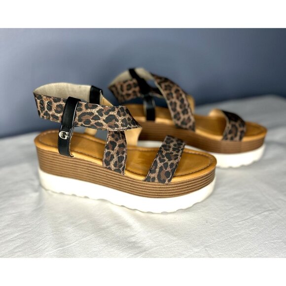 Guess Shoes Womens Size 8 Leopard Platform Sandals Berty Wedge Strappy Flatform - Picture 1 of 13